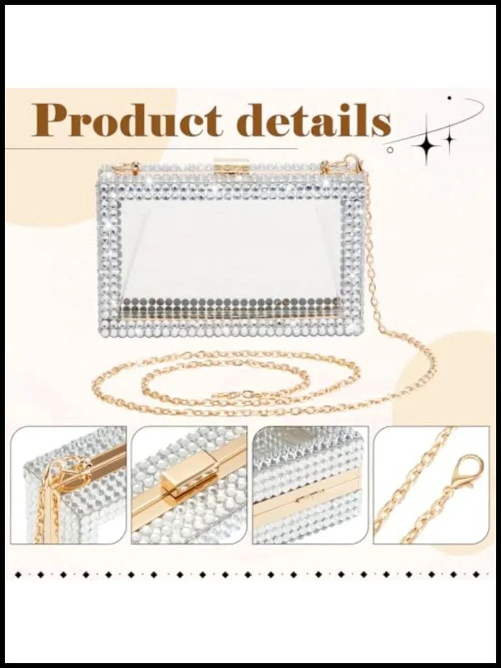 Clear Rhinestone Acrylic Clutch Purse Women Crossbody Chain Shoulder Bag Bridal